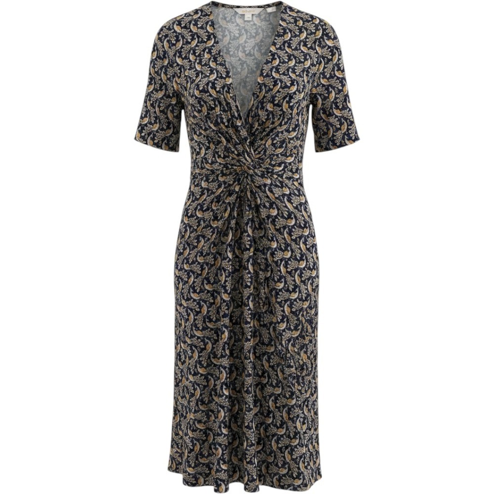 Boden sz 16-18 navy blue peacock deep V neck short sleeve sheath midi dress K